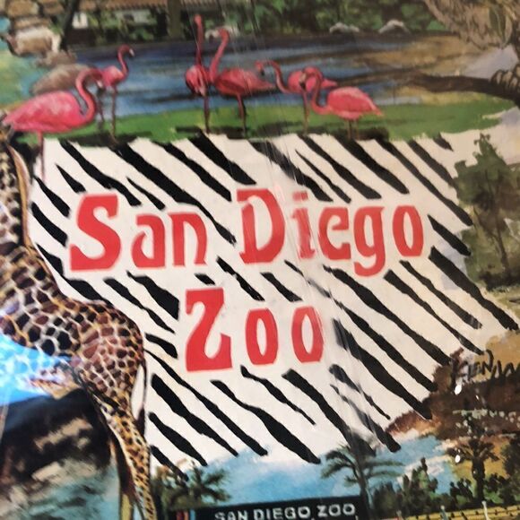 San Diego Zoo 1970s Vintage Handpainted Tray featuring SkyPark 🐅 🦏 🐨 🦧 🦒 - Picture 3 of 17